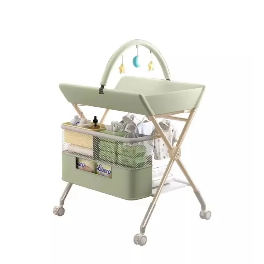 Changing stand unit with toys bar green.webp