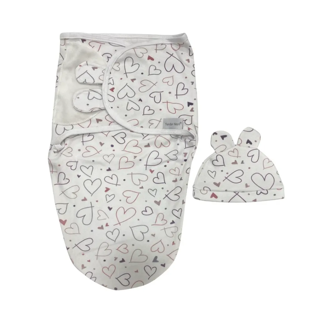 Petit bebe baby swaddle with cap heart.webp