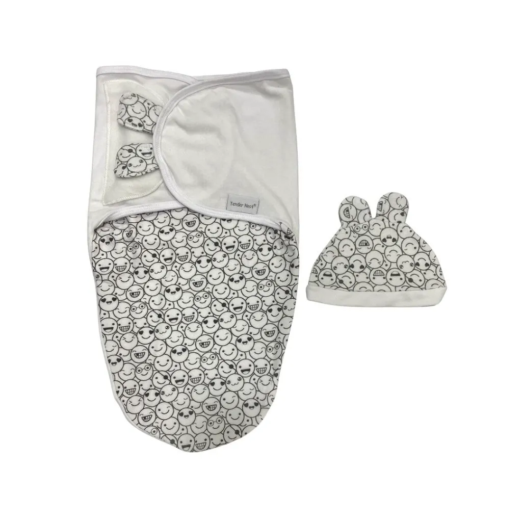 Petit bebe baby swaddle with cap smile black.webp
