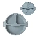 True Gold Silicon feeding set includes Plate, Fork & spoon  gray.webp