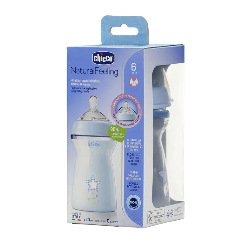 [8058664153756] CHICCO FEEDING BOTTLE NF PP 6M+ 330ML BLUE