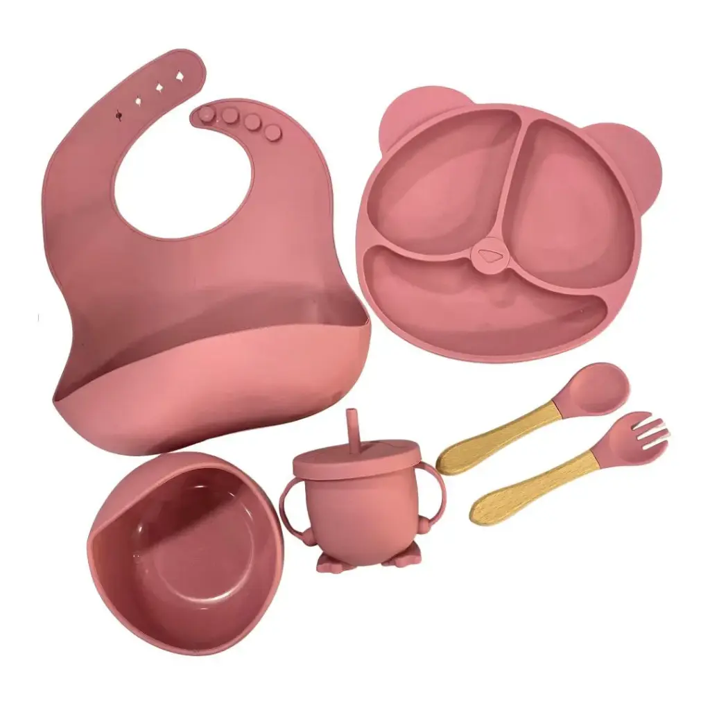 silicon feeding set 6pcs  (بينك)