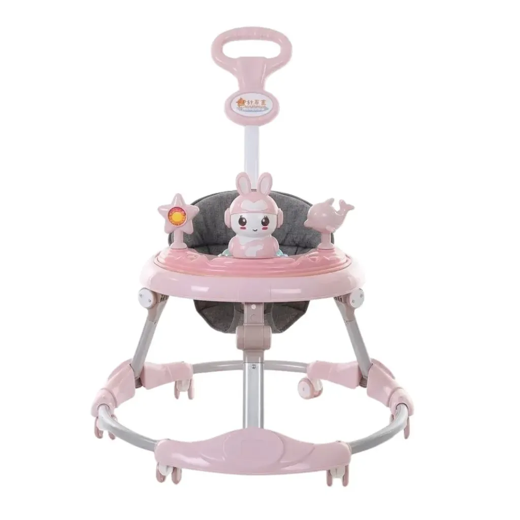 [619mt-pink] Rabbit metal baby walker with handle  (بينك)