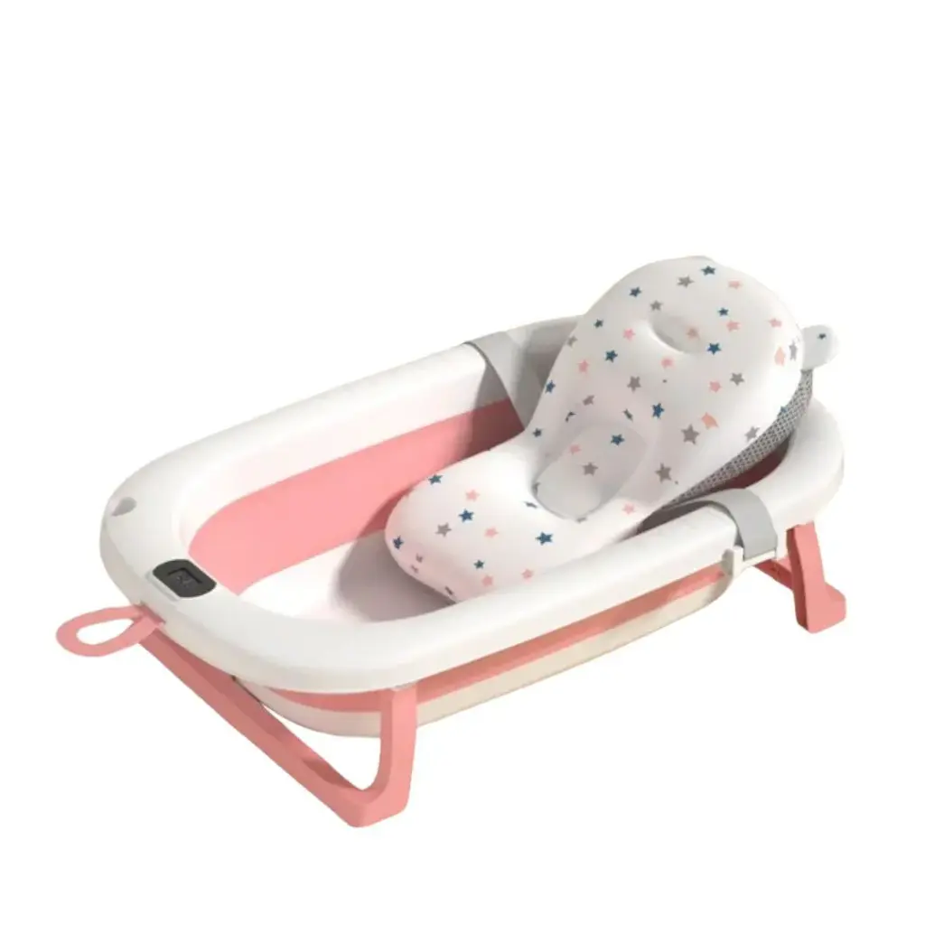 [A66-737 pink] بانيو اطفال بترمومتر حرارة مع مخدة استحمام (pink)