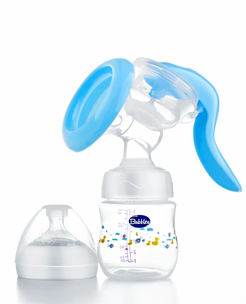 Bubbles Natural Built-in Breast Pump with Bottle – 150 ml (Blue)