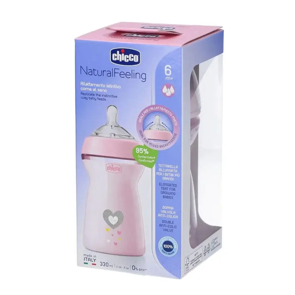 [00081335100000] CHICCO FEEDING BOTTLE NF PP 6M+ 330ML PINK