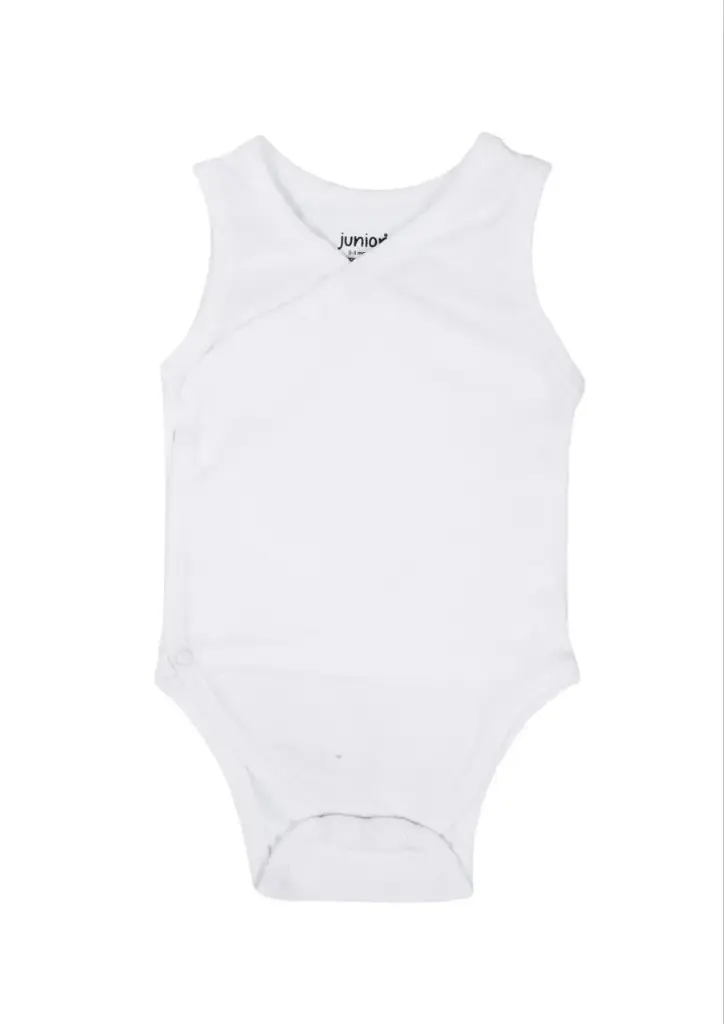 [7301] Junior White Plain Baby Kimono Sleevless(3-6)