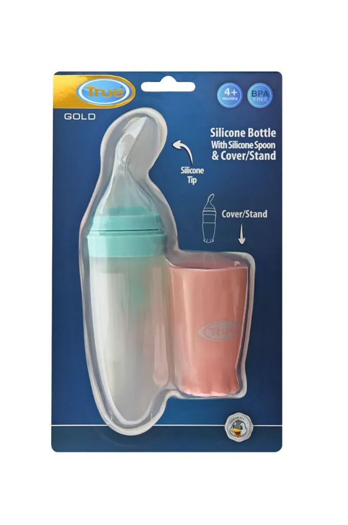 True Silicon Bottle With Silicon Spoon &Cover/Stand 110ml 4+
