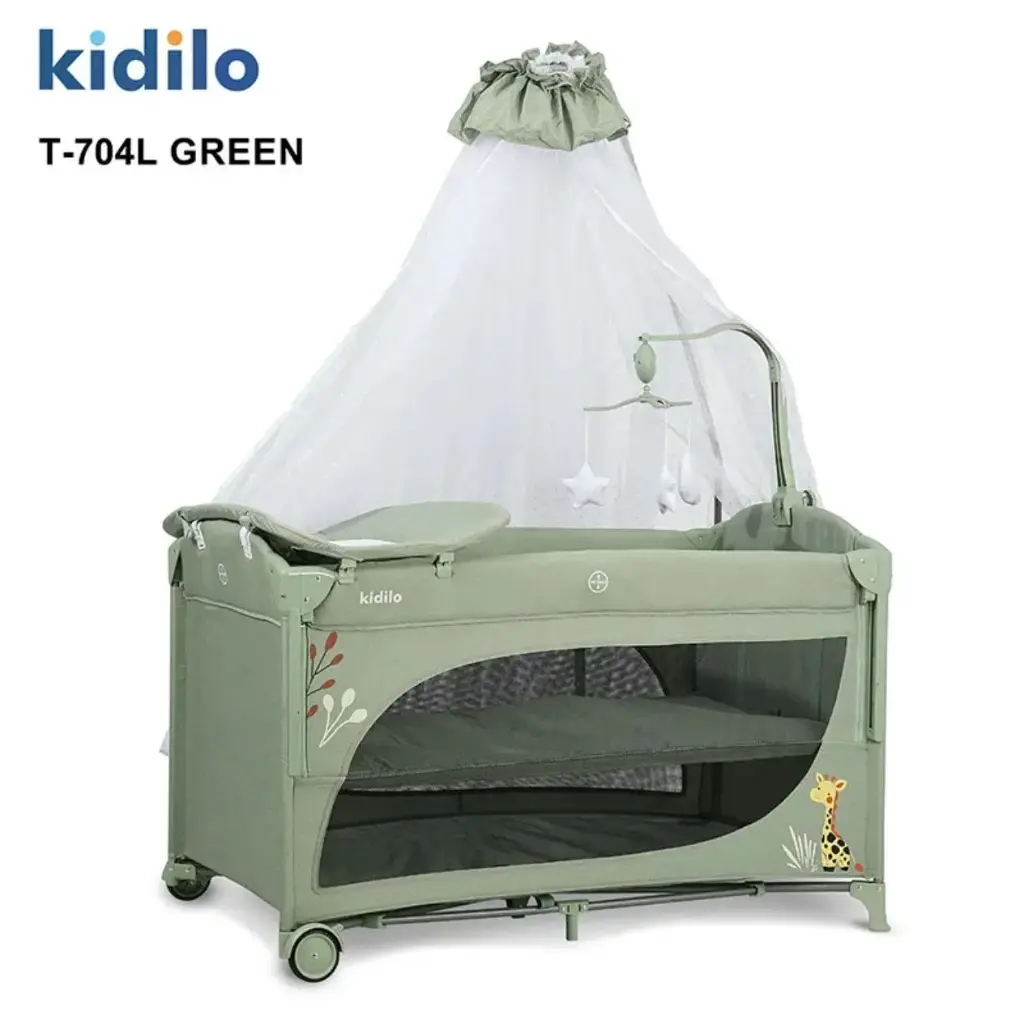[T-704L-grn] سرير اطفال متنقل سهل الطي من كيديلو T-704L (اخضر)
