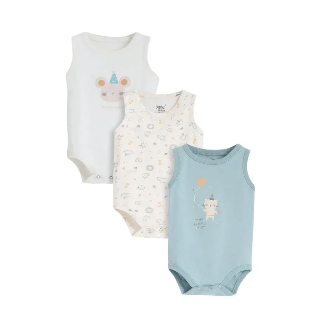 junior happy birth day body suit set sleeveless 3pcs