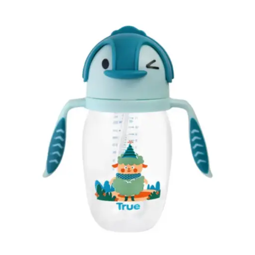 [2024800] True Gold Weighted Straw Cup 330ml 12+m with handles-Penguin  