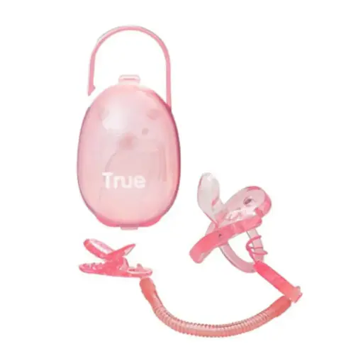 [2024607] True Gold Silicon soother set with container & chain 